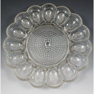 Vintage Indiana Pressed Glass Hobnail Clear Beaded Deviled Egg & Relish Tray